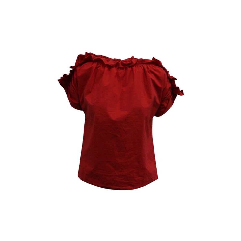 MSGM Frilled Top in Red Cotton